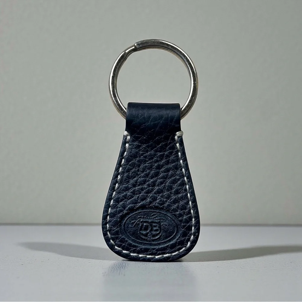 Dooney & Bourke Black Pebbled Leather Keyring Fob w/Contrast Stitching